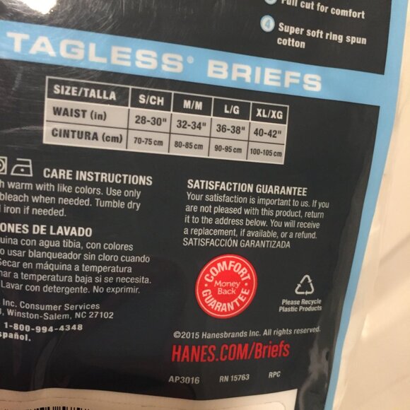 2 Packs 8 Mens Hanes Tagless Comfort Flex Waistband Briefs Size Large 2015 NEW! - Picture 7 of 9